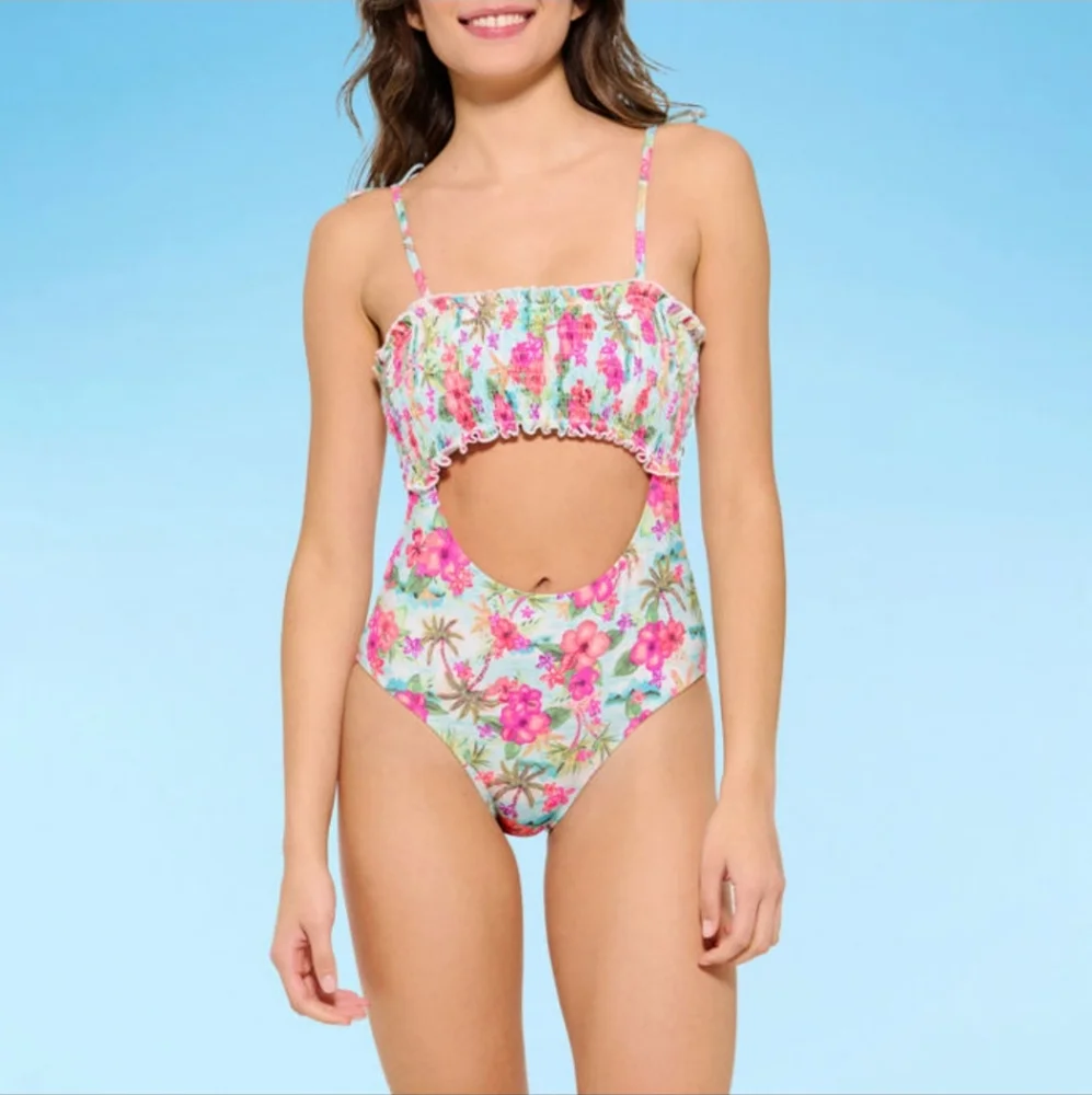 Decree Womens Swimsuit XXL Island Escape Textured One Piece Beach Resort Floral - Picture 3 of 11